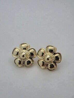 Gold Plated Flower Stud Earrings Floral Statement Shiny Chunky Trendy Gift